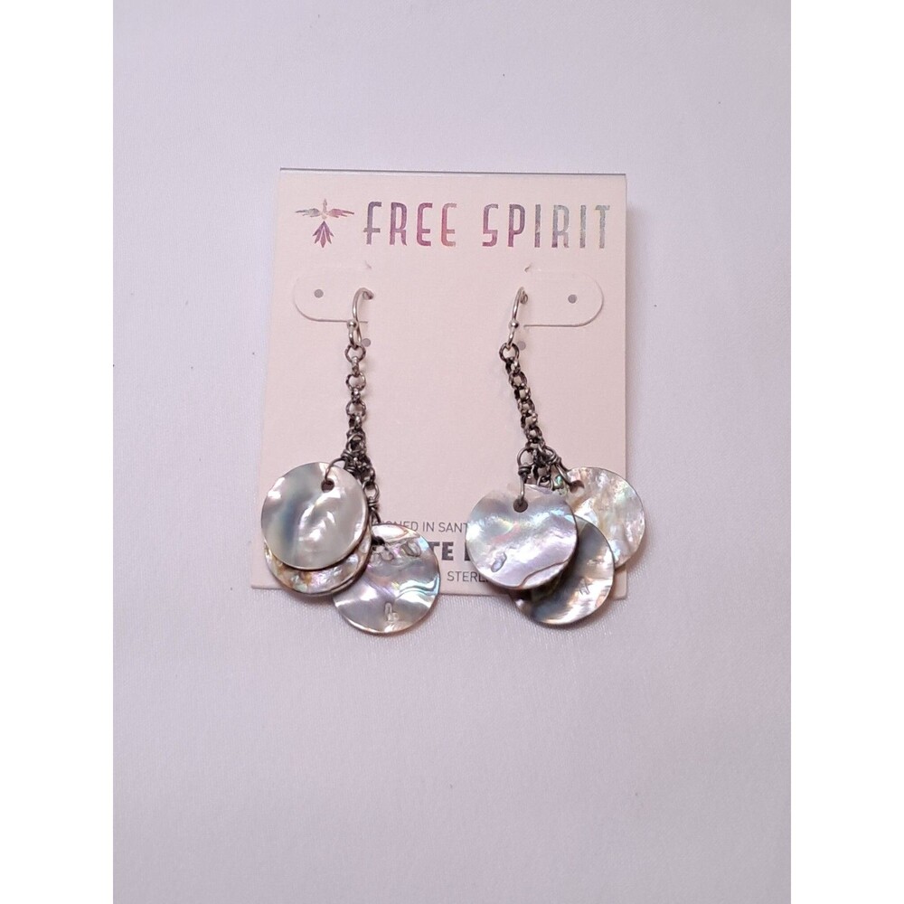 Peyote Bird 3 Disc Mother Of Pearl Shell 1.5" Drop Earrings Sterling Silver NWT